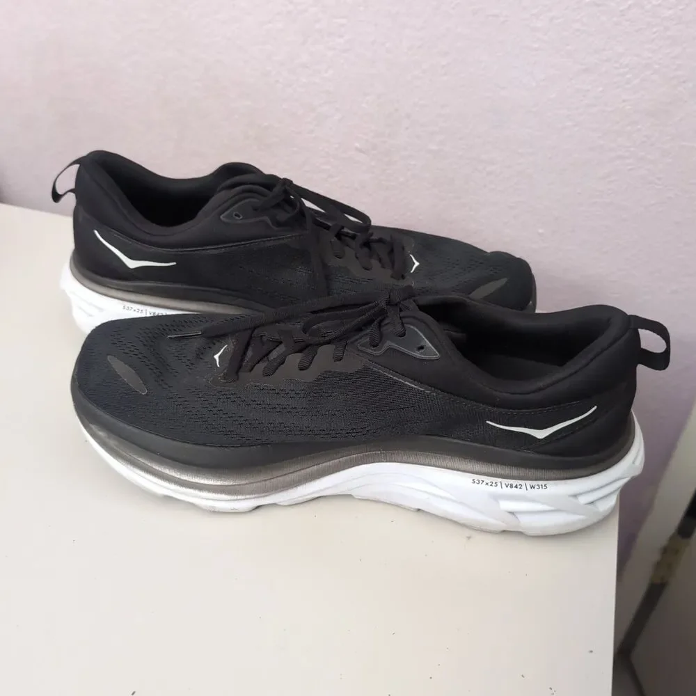HOKA One One Bondi 8 Mens Size 14D Black White Max Cushion Road Running Sneakers